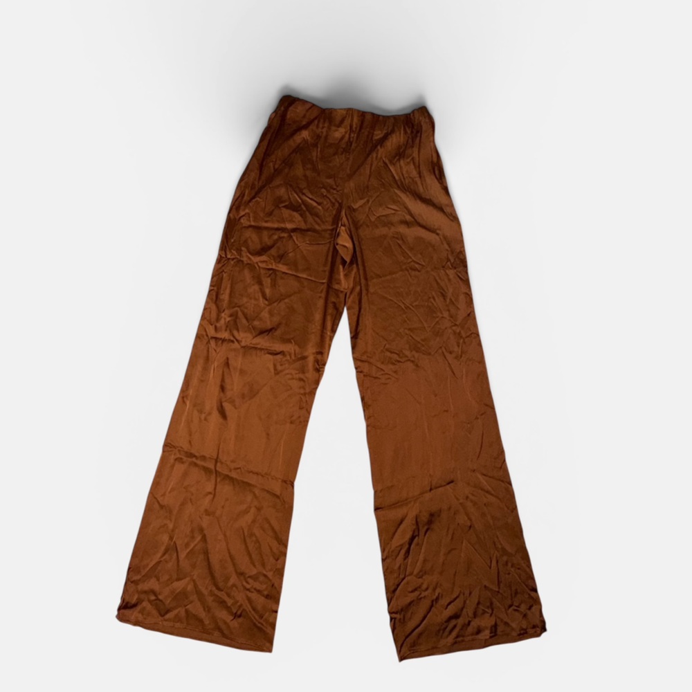 NWT Good American Copper Satin Wide Leg Pull-On Pants XS